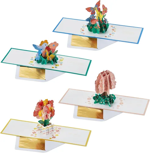 Hallmark Tarjetas desplegables Signature Paper Wonder para pensar en ti, solo porque (4 tarjetas: colibrí, flores, árbol, mariposas)