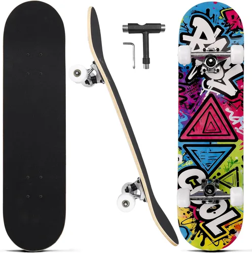 Miniatura 16 de Patinetas para principiantes, adultos, jóvenes, adolescentes, niños o niñas, de 31 x 8 pulgadas, patinetas completas de 7 capas de madera de arce