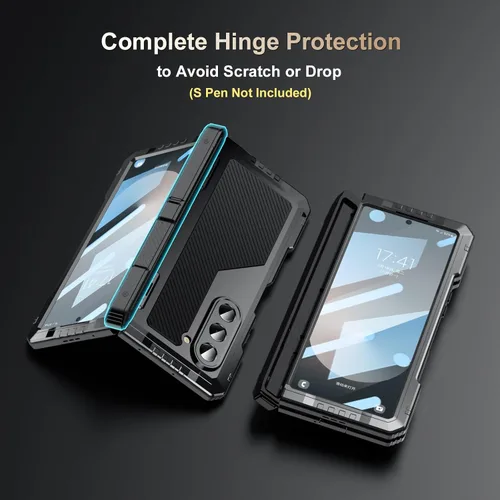 Miniatura 4 de Funda para Samsung Galaxy Z Fold 6 con soporte delgado para bolígrafo S (2023), parachoques de metal de alta resistencia a prueba de golpes, Negro