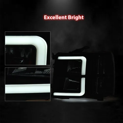 Miniatura 3 de PIT66 Faros LED de proyector de tubo DRL sin bombilla compatibles con Chevy Silverado 1500 2007-2013/2500HD 3500HD 07-14 No se ajusta a los faros