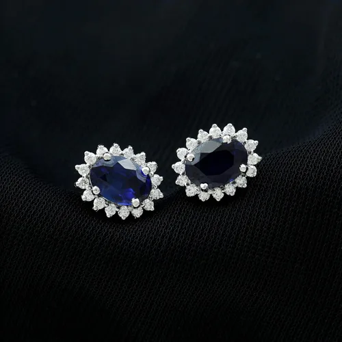 Miniatura 2 de Princess Diana Inspired Lab Created Blue Sapphire Earrings, Created Blue Sapphire Stud Earrings, Classic Created Blue Sapphire Earrings with