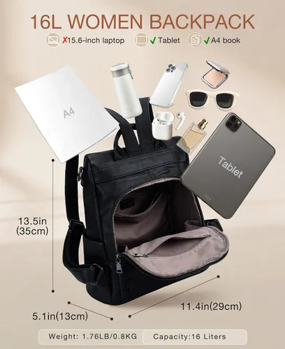 Miniatura 2 de VONXURY - Mochila para mujer, bolso de hombro de viaje de piel sintética antirrobo para mujer, bolso grande