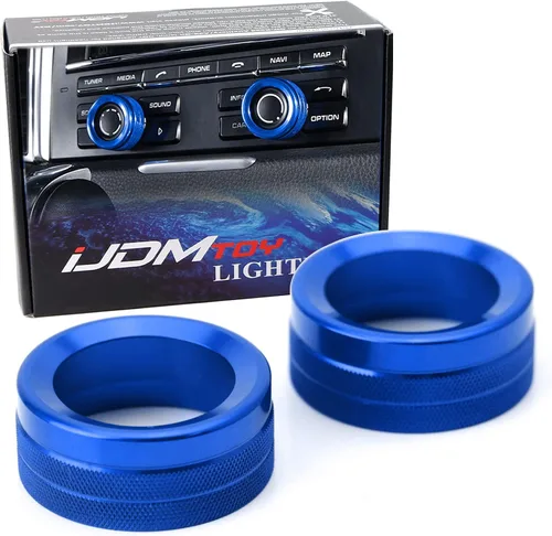 iJDMTOY 2 cubiertas de anillo de aluminio deportivo azul con control de clima y radio para girador de volumen de radio compatibles con Porsche 2014