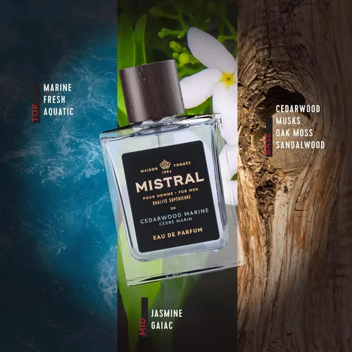 Miniatura 4 de Mistral Colonia para Hombre – Eau de Parfum de Madera de Cedro Marina Aroma Masculino Fresco y Boscoso con Marino, Jazmín y Cedro Perfume