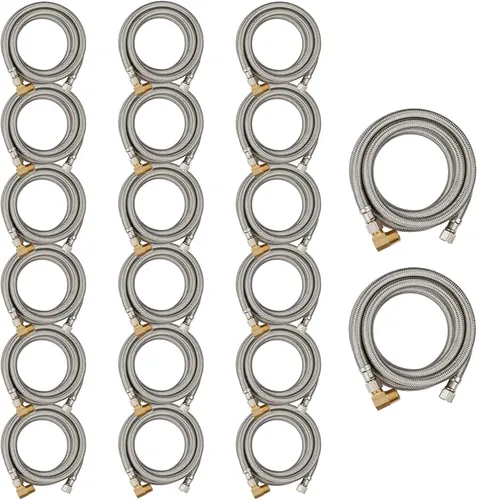 Miniatura 19 de Paquete de 1 manguera Foskan de acero inoxidable para lavavajillas de 4 pies con compilación de 3/8 pulgadas x 3/8 pulgadas MIP 90° codo, conector