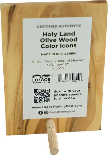 Miniatura 3 de Icono de la Virgen María Reina del Cielo de Israel, decoración de madera de olivo de Tierra Santa, placa de madera religiosa de pie sagrada, arte