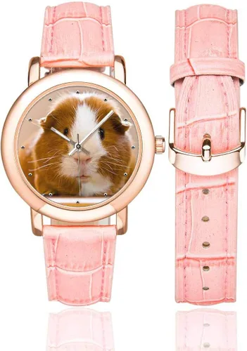 Miniatura 2 de InterestPrint Reloj de pulsera con correa de cuero rosa para mujer con diseño de animal lindo