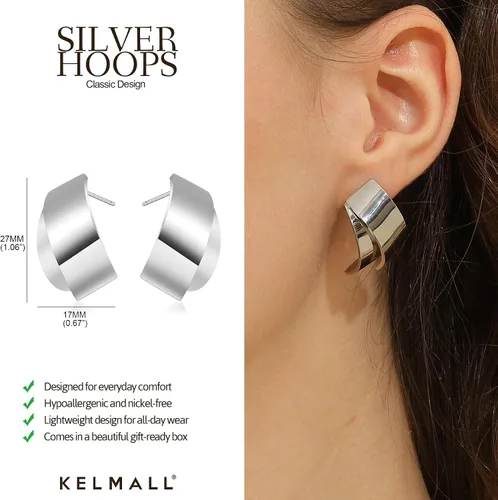 Miniatura 10 de KELMALL Aretes tipo argolla de oro de 14 quilates para mujer, hipoalergénicos, gruesos, redondos, no se deslustra, para orejas sensibles