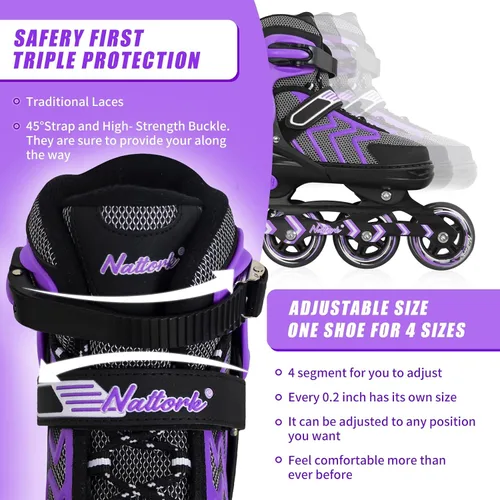 Miniatura 3 de Patines en línea Nattork ajustables para adultos y adolescentes, patines con cuchillas para interior y exterior para niños, principiantes