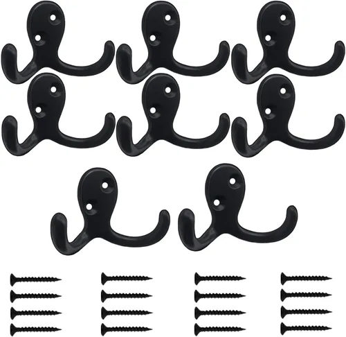 Miniatura 8 de Kruodop Paquete de 10 Ganchos de Pared Montados en Pared Ganchos para Abrigos para Colgar Resistentes, Ganchos Negros para Toallas, Colgador