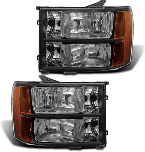 Miniatura 11 de para Sierra 1994-1998 Conjunto de Faros compatible con GMC C10/Sierra/Suburban/Yukon 1994-1998 con Parachoques y Esquina Carcasa Cromada