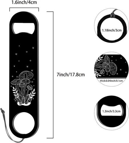 Miniatura 2 de CREATCABIN Abrebotellas plano de hongos, abridor de botellas de metal de alta resistencia, llave de acero inoxidable para barman, bar, bebidas