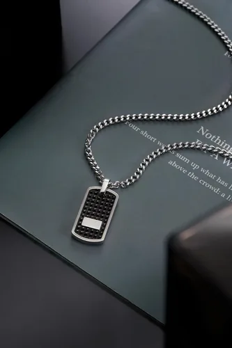 Miniatura 3 de Collar con dije para hombre, cadena ajustable de acero inoxidable de plata de 22 a 24 pulgadas