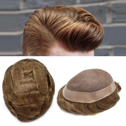 Miniatura 75 de Toupee de cabello humano fino mono revestido de poliéster para hombre, postizo de monofilamento duradero NPU monofilamento tupé para hombres