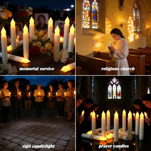Miniatura 8 de Lezonic - Velas cónicas sin llama operadas por batería, 24 piezas de velas LED blancas para ventanas de Navidad, velas cónicas cortas de 15 cm