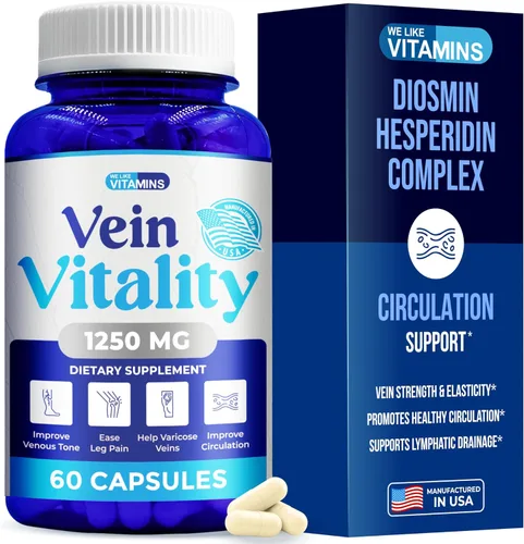 We Like Vitamins Vein Vitality 1250mg Complejo de diosmina Hesperidina para tratamiento de venas varicosas, castaño de indias, escoba de carnicero,