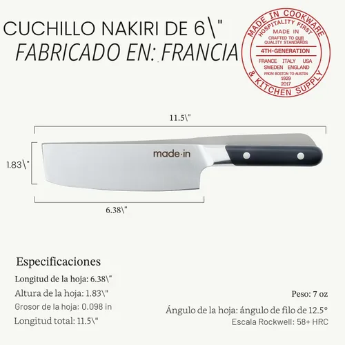 Miniatura 5 de Made In Cookware - Cuchillo Nakiri de 6" Francia - Espiga Completa Con Mango Negro de Trufa