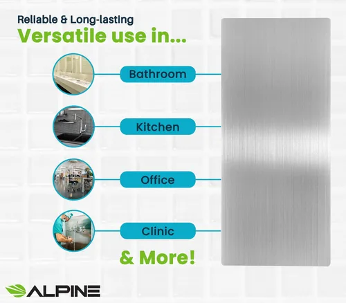 Miniatura 6 de Alpine - Protector de pared para secador de manos de acero inoxidable para baño, cocina y oficina con adhesivo 3M resistente, fácil de limpiar