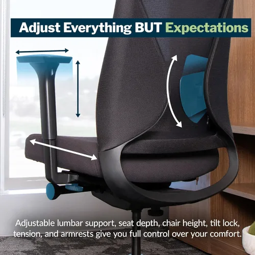 Miniatura 8 de Vari Tempur-Pedic Silla de oficina ergonómica – Silla de escritorio con respaldo de malla con soporte lumbar ajustable, reclinable, profundidad