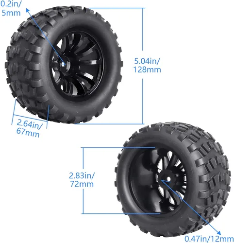 Miniatura 3 de Hobbypark Ruedas y neumáticos hexagonales para camión RC de 2.8 0.472 in para escala 1/10 Traxxas Stampede VXL Hoss 4x4 Redcat Volcano Epx Pro S30