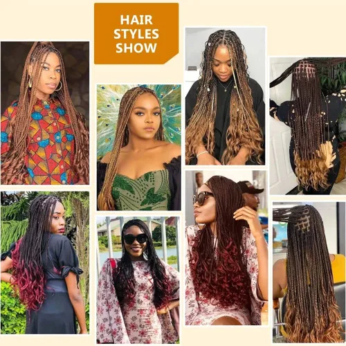 Miniatura 6 de Cabello trenzado rizado francés negro de 22 pulgadas preestirado, paquete de 3 unidades, textura Yaki, trenzado con rizo español, extensión