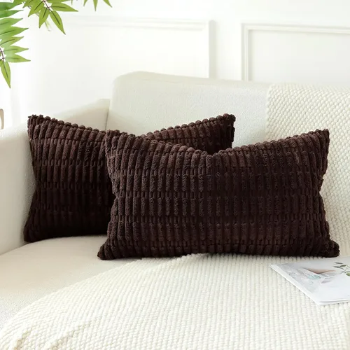 Miniatura 3 de OTOSTAR Fundas de almohada decorativas de corduroy rayado suave de 12 x 20 pulgadas, juego de 2 fundas de cojín lumbar para sofá, cama, fundas
