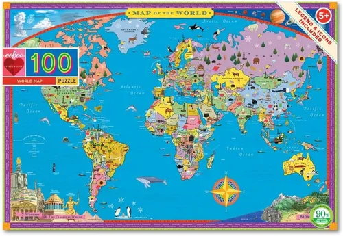 Miniatura 2 de eeBoo Rompecabezas de 100 piezas para niños, mapa del mundo, con temática de geografía, piezas grandes para manos pequeñas para desarrollar