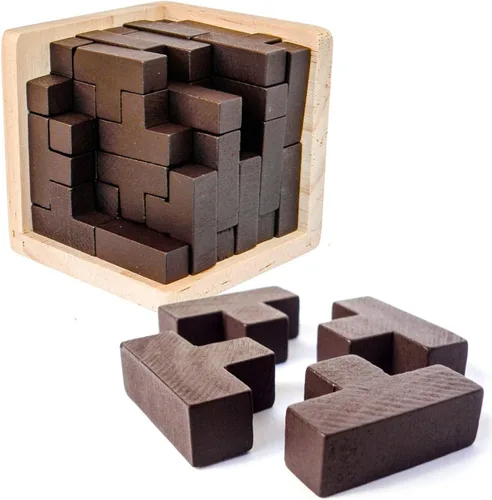 Miniatura 6 de Ahyuan - Rompecabezas de madera con forma de T, rompecabezas de lógica, juguetes educativos para niños y adultos (negro y natural)