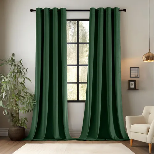 Miniatura 13 de EMEMA Juego de 2 paneles de cortinas de terciopelo de 63 pulgadas, con pestaña trasera y bolsillo para barra, cortinas con aislamiento térmico