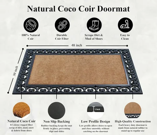 Miniatura 119 de A1HC Tapete para Puerta de Fibra de Coco Natural y Caucho, 30"x48" – Grueso, Duradero, Resistente, Anti-Desprendimiento, Resistente a