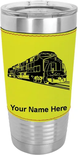 Miniatura 14 de LaserGram Vaso aislado al vacío de 20 onzas, tren de carga, grabado personalizado incluido (piel sintética, estilo béisbol)
