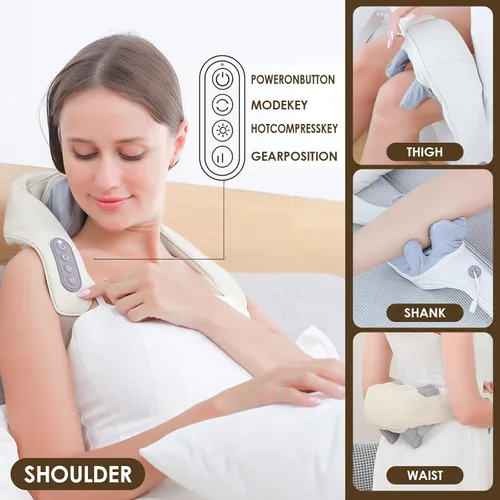 Miniatura 6 de Therapexa - Masajeador de cuello y hombros, masajeador de espalda para aliviar el dolor de tejido profundo, masajeador para dolor de cuello y Beige