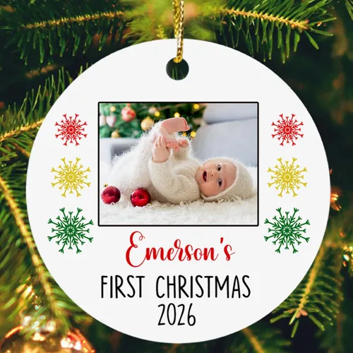 Adorno de fotos para la primera Navidad del bebé 2025, recuerdo personalizado de primera Navidad para nuevos padres, marco de fotos personalizado
