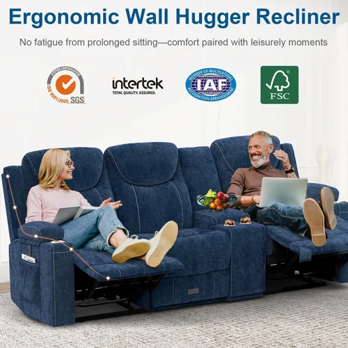 Miniatura 6 de Dresegmt Sofá reclinable, 2 vías multifunción manual de 3 plazas con portavasos, almacenamiento y puertos USB, moderno sofá multifuncional, sofá