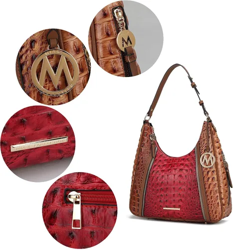 Miniatura 7 de MKF Collection Bolso Hobo para mujer - Bolso de mano de cuero vegano con asa superior de cocodrilo en relieve
