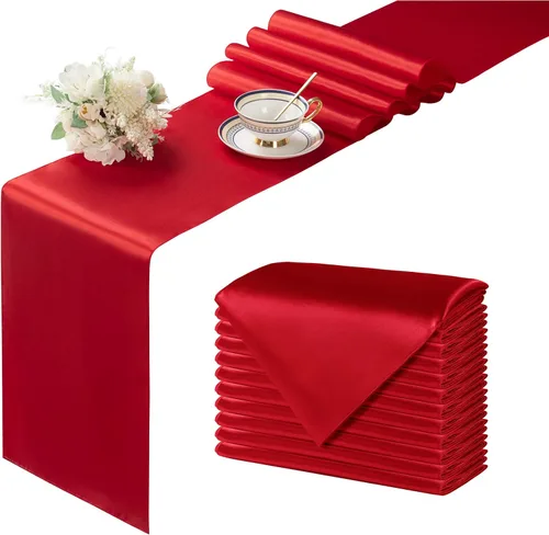 Miniatura 43 de Manyshofu 24 Piezas Caminos de Mesa de Satén Plateado – Tamaño Largo de 12 x 108 Pulgadas, Decoración de Camino de Mesa para Fiestas Brillante