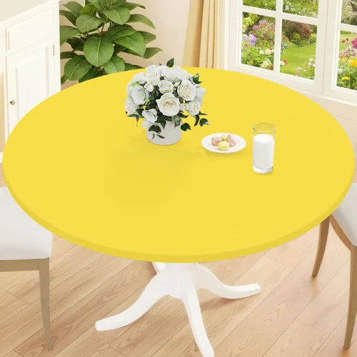 Miniatura 20 de Smiry Mantel redondo de pícnic, fundas de mesa elásticas impermeables para mesas de 18 a 24 pulgadas, manteles de vinilo con parte trasera