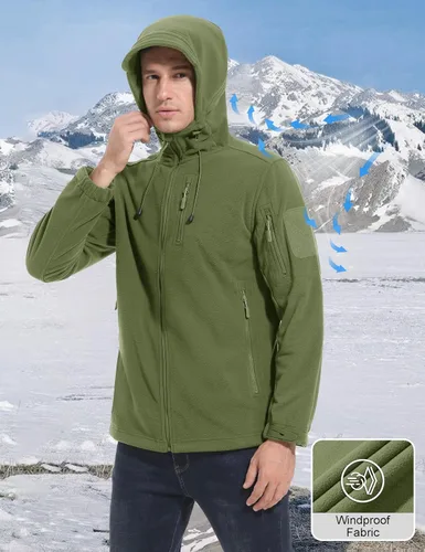 Miniatura 4 de CRYSULLY Chaqueta con capucha de forro polar táctica militar para hombre, chaqueta de caza, chaqueta de invierno, chaqueta cortavientos, chaqueta