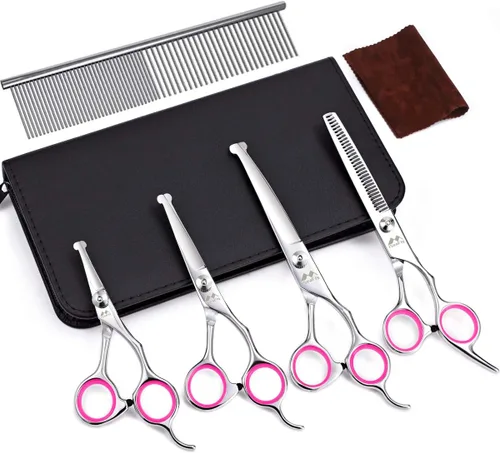 Miniatura 2 de Kit de aseo para perros con punta redonda, tijeras 6 en 1 para aseo de perros y gatos, tijeras de aseo de mascotas de acero inoxidable para todo