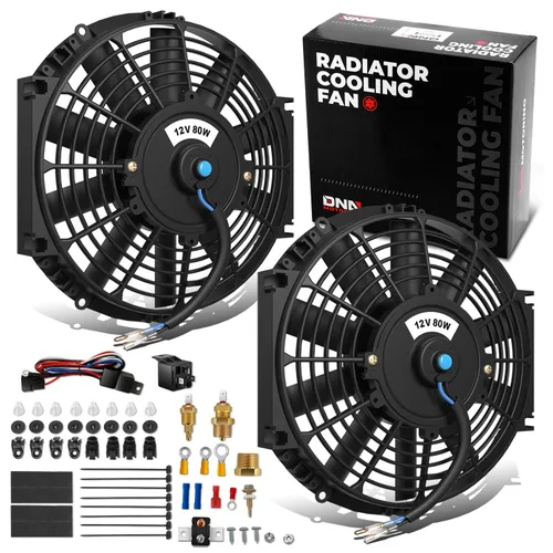 Miniatura 30 de DNA Motoring Ventilador de radiador delgado de refrigeración eléctrica de alto rendimiento de 12 pulgadas con kit de montaje, rojo, 2 piezas