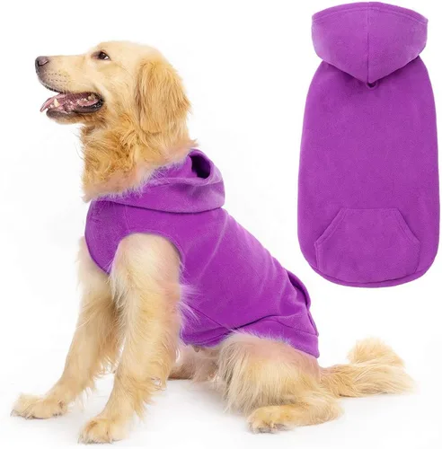 Miniatura 9 de EXPAWLORER - Sudadera de forro polar con capucha para perros, chaleco de suéter a cuadros para mascotas, ropa de otoño e invierno con anillo