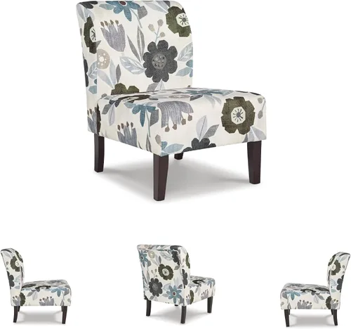 Miniatura 5 de Signature Design by Ashley Triptis Silla de Acento Floral sin Brazos con Cojines Adheridos, Tapicería de Tela, Patas de Madera, Altura del Asiento
