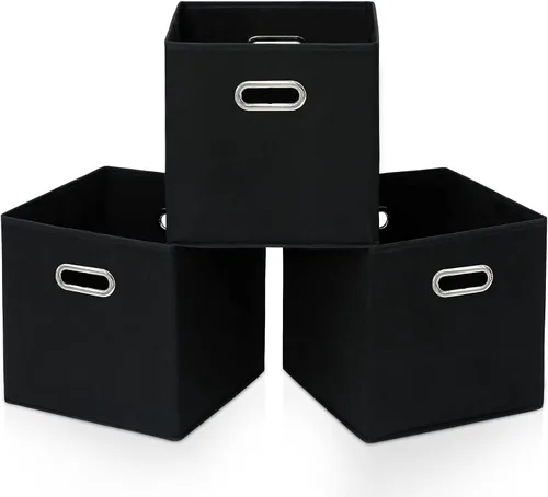 Miniatura 22 de STOREONE - Cubos de almacenamiento de tela con contenedores de cestas (28x28x28 cm) con asas dobles para estante, armario, organizadores de Negro