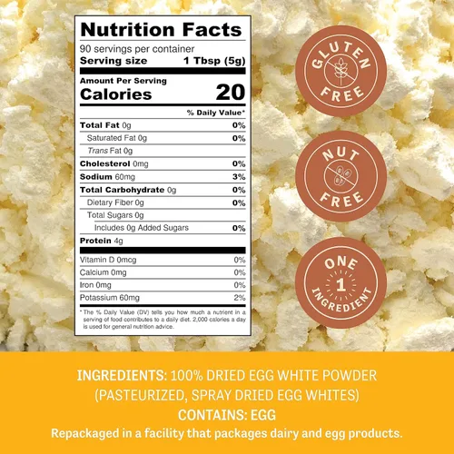 Miniatura 3 de 1 libra / 16 onzas de claras de huevo deshidratadas, sin OMG, pasteurizadas, fabricado en Estados Unidos, 1 ingrediente aditivo, producidos