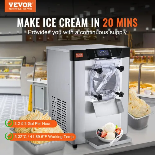 Miniatura 2 de VEVOR Máquina Comercial para Hacer Helados, Rendimiento de 12 L/H, 1713W Máquina para Helados Duros de Un Solo Sabor de Encimera, Cilindro de Acero