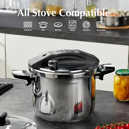 Miniatura 7 de KOCH SYSTEME CS Olla a presión de acero inoxidable de 10.5 cuartos de galón, olla de presión 3 en 1, bloqueo con una mano, 3 ajustes PSI olla a