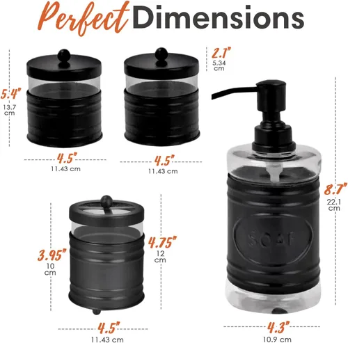 Miniatura 7 de Autumn Alley Farmhouse - Juego de accesorios de baño negro mate (4 piezas) - Dispensador de jabón de loción, juego de soporte para cepillos