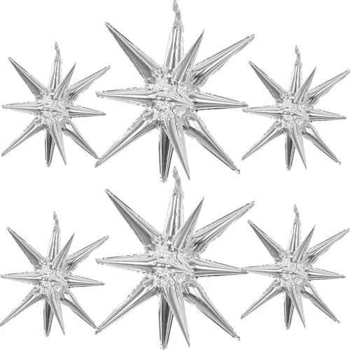Miniatura 35 de 6 Globos de Papel de Aluminio con Forma de Estrella Negra de Una Pieza, Globo de Estrella de 14 Puntas 4D Cono Starburst de Mylar de 22 Pulgadas