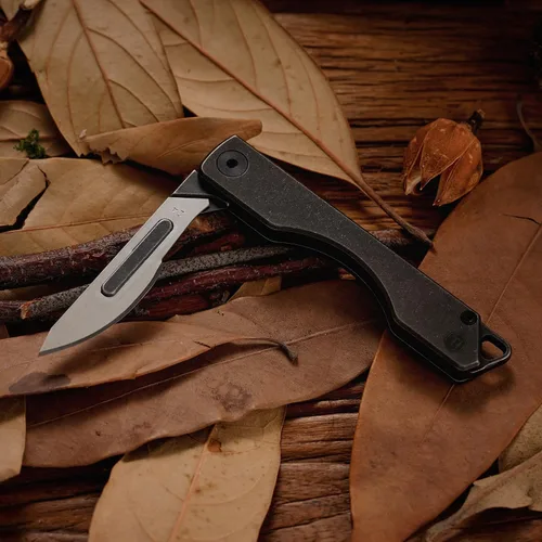Miniatura 7 de KeyUnity KK01 Cuchillo plegable de titanio, cuchillo de bolsillo EDC con hoja reemplazable #24, para caza al aire libre, campamento, pesca