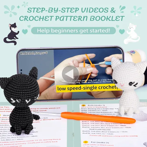 Miniatura 2 de Kit de ganchillo para principiantes, kit de inicio de ganchillo con tutoriales en video paso a paso, kits de animales de ganchillo para adultos